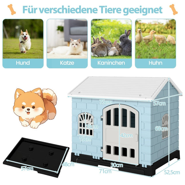 Niche d'extérieur pour chien avec porte, fenêtres et plancher amovible