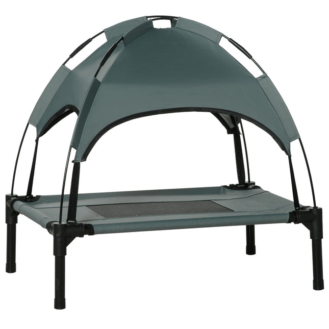 Chaise Longue D'Extérieur Pour Chien Avec Toit Surélevé Pour Animal Domestique Avec Auvent, Tissu Taffetas Respirant, Gris, 61 X 46 X 62 Cm