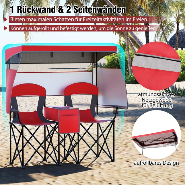 Chaise de camping double d'extérieur avec pare-soleil réglable