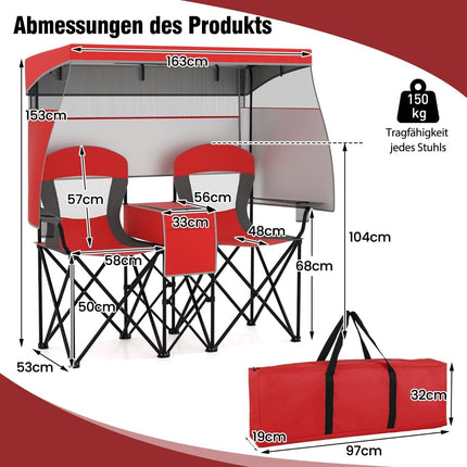 Chaise de camping double d'extérieur avec pare-soleil réglable