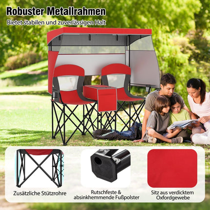 Chaise de camping double d'extérieur avec pare-soleil réglable