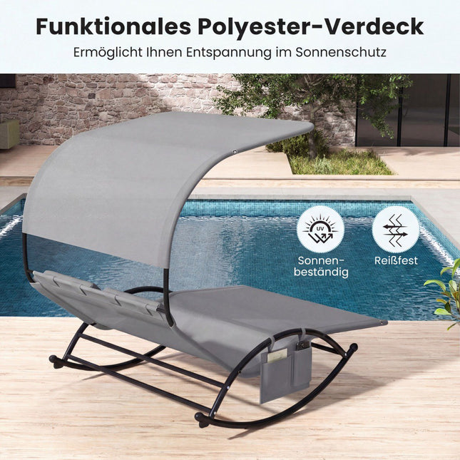 Bain de soleil double d'extérieur avec auvent et appuie-têtes
