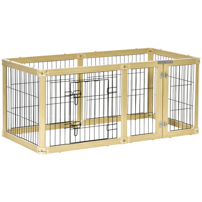 Enclos Extérieur 6 Pièces Barrière De Protection Parc À Monter Soi-Même Enclos Pour Chiots Enclos Extérieur Avec Porte Pour Petits Chiens Pliable En Bois Naturel 420 X 62 Cm