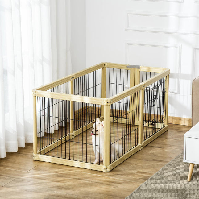 Enclos Extérieur 6 Pièces Barrière De Protection Parc À Monter Soi-Même Enclos Pour Chiots Enclos Extérieur Avec Porte Pour Petits Chiens Pliable En Bois Naturel 420 X 62 Cm
