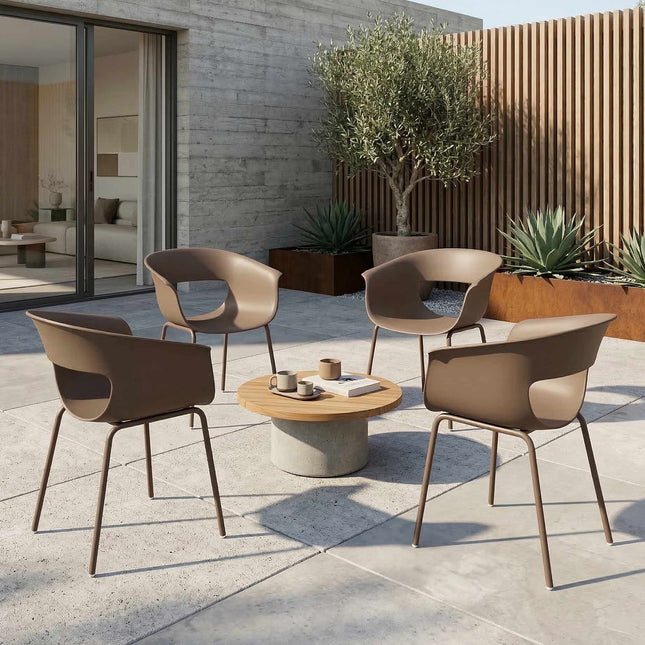 Ensemble de 4 chaises de jardin ergonomiques d'extérieur, résistantes aux intempéries, couleur café