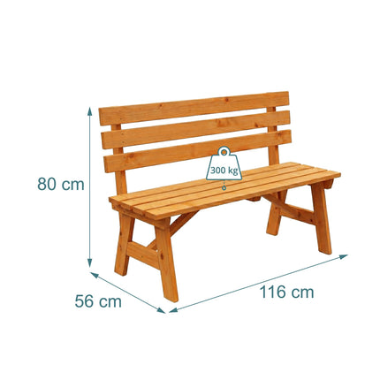 Outdoor Fir Wood Garden Bench with Backrest, Orange