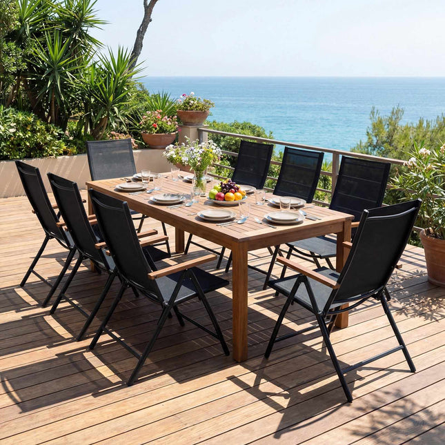 Outdoor-Klappgartenstühle 4er-Set, 5-fach verstellbar, Schwarz