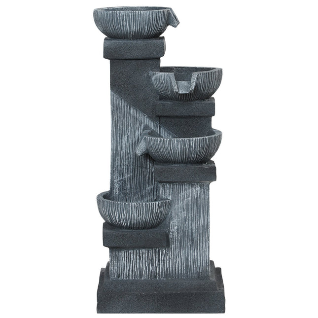 Fontaine d'extérieur en résine, fontaine de jardin à quatre niveaux avec pompe d'éclairage LED, aspect pierre, fontaine décorative d'intérieur pour jardin, terrasse, 38 x 36 x 85 cm, gris Aosom