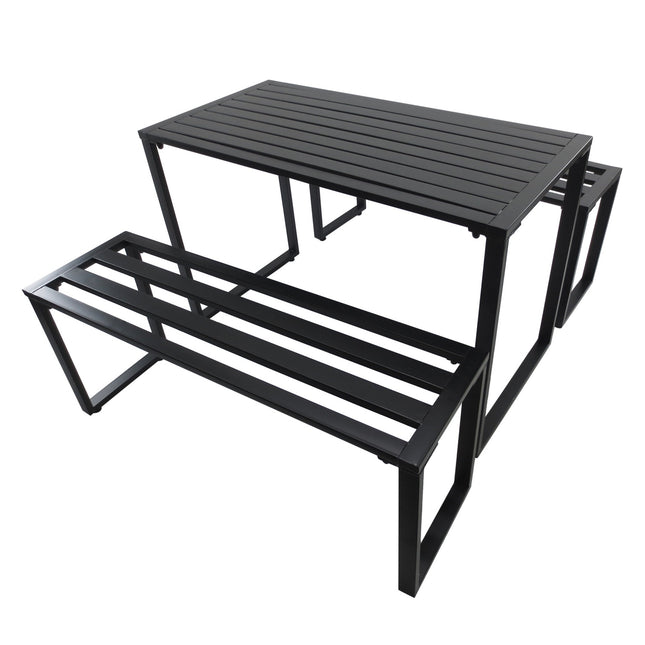 Ensemble De Mobilier D'Extérieur Ensemble Festif 3 Pièces Salon De Jardin 1 X Table 2 X Banc Métal Noir 110 X 55 X 70 Cm