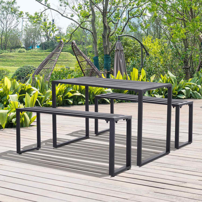 Ensemble De Mobilier D'Extérieur Ensemble Festif 3 Pièces Salon De Jardin 1 X Table 2 X Banc Métal Noir 110 X 55 X 70 Cm