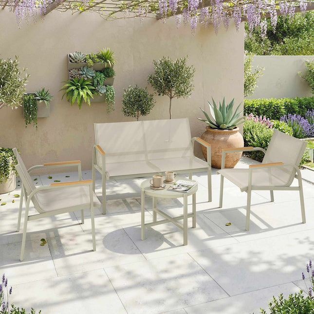 Gartensitzgruppe für 4 Personen, Metall, Grün, inkl. Tisch