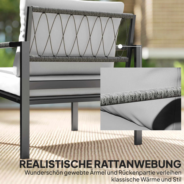 Ensemble de mobilier de jardin pour 4 personnes, résistant aux intempéries, gris clair