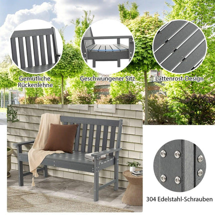 Banc de jardin extérieur, PEHD, 132 cm, résistant aux intempéries, gris
