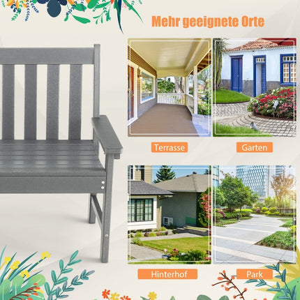 Banc de jardin extérieur, PEHD, 132 cm, résistant aux intempéries, gris