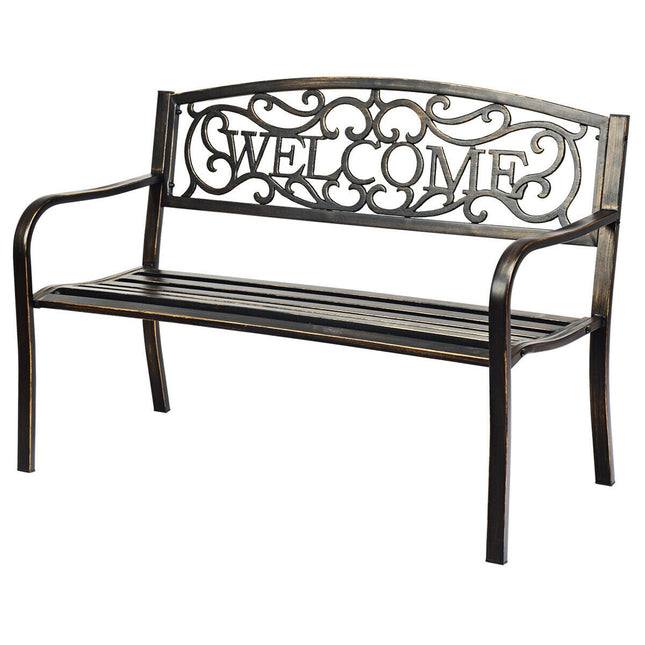Gartenbank für draußen, Stahlrahmen, Bronze, 127 cm