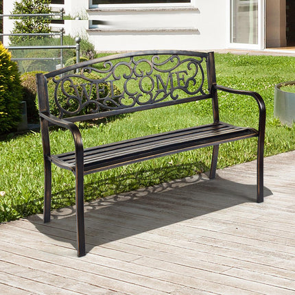 Banc de jardin extérieur, structure en acier, bronze, 127 cm (50 pouces)