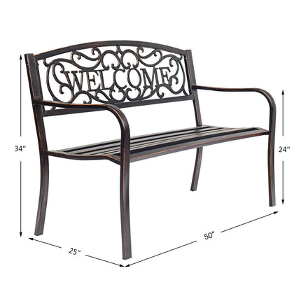 Banc de jardin extérieur, structure en acier, bronze, 127 cm (50 pouces)