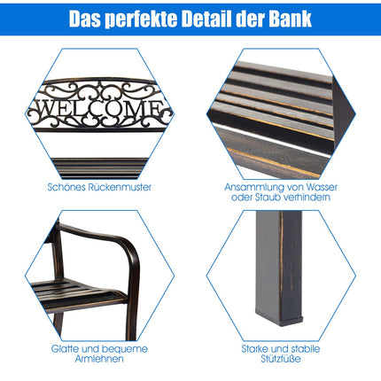 Banc de jardin extérieur, structure en acier, bronze, 127 cm (50 pouces)