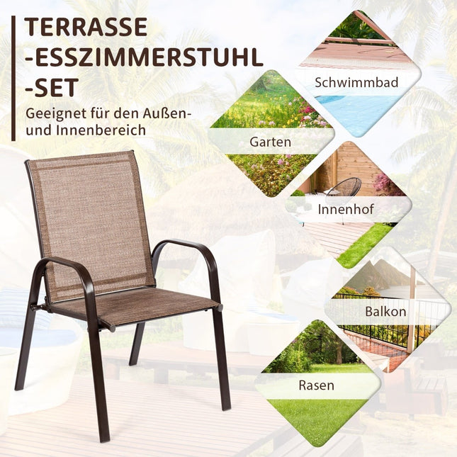 Outdoor-Gartenstuhl-Set, Metallrahmen, Braun, 2er-Pack