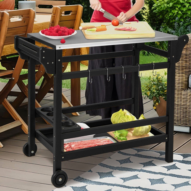 Chariot de barbecue extérieur avec plateau à épices et roulettes en PEHD
