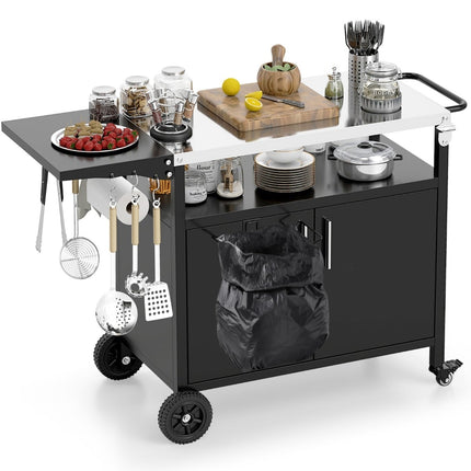 Chariot de barbecue extérieur avec plateau et rangement en acier inoxydable