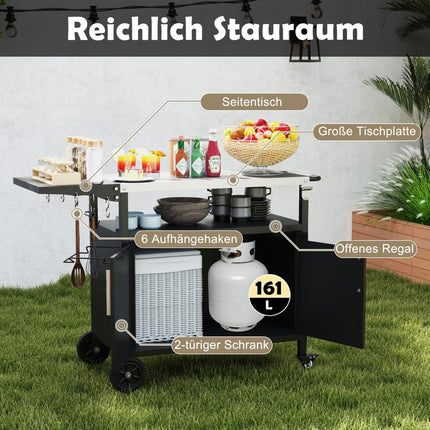 Chariot de barbecue extérieur avec plateau et rangement en acier inoxydable