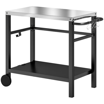 Outdoor-Grilltisch mit Edelstahlplatte und Rollen