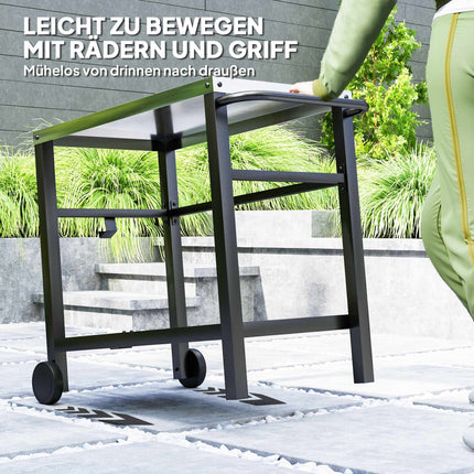 Outdoor-Grilltisch mit Edelstahlplatte und Rollen