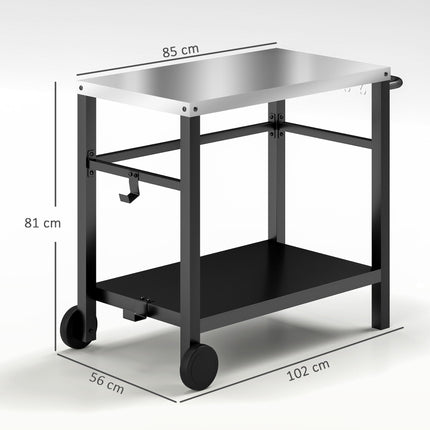 Outdoor-Grilltisch mit Edelstahlplatte und Rollen