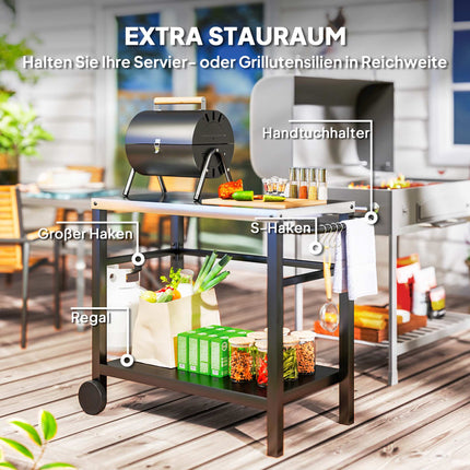 Outdoor-Grilltisch mit Edelstahlplatte und Rollen
