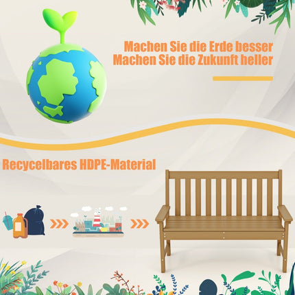 Gartenbank aus HDPE für draußen, wetterfest, für 2-3 Personen, braun