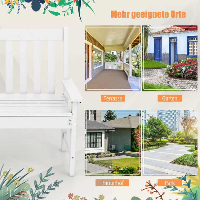 Gartenbank aus HDPE für draußen, wetterfest, für 2-3 Personen, Weiß