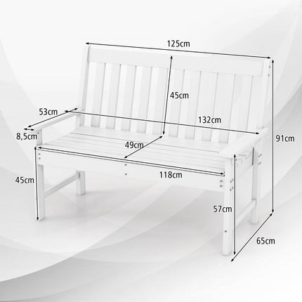 Banc de jardin extérieur en PEHD, résistant aux intempéries, 2-3 places, blanc