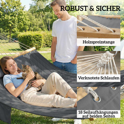 Hamac d'extérieur 200 x 140 cm, double couche avec oreiller et poche