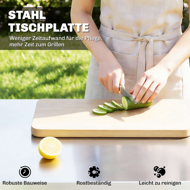 Chariot de cuisine extérieure à roulettes, surface en acier inoxydable
