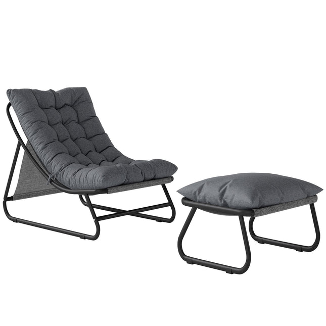 Gartenliege-Set mit Fußhocker, Dunkelgrau, 120kg Tragkraft