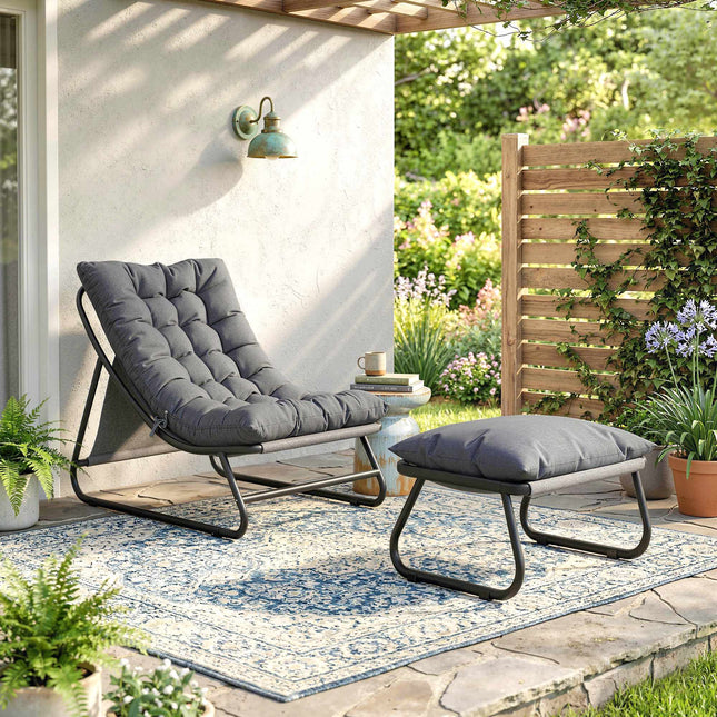 Gartenliege-Set mit Fußhocker, Dunkelgrau, 120kg Tragkraft