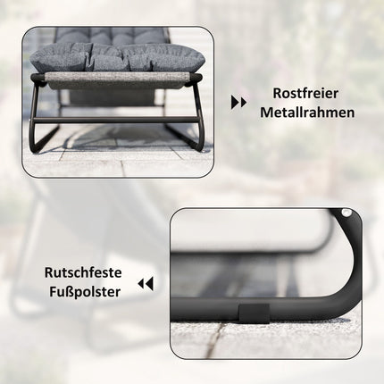 Gartenliege-Set mit Fußhocker, Dunkelgrau, 120kg Tragkraft