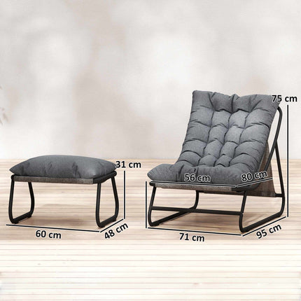 Gartenliege-Set mit Fußhocker, Dunkelgrau, 120kg Tragkraft