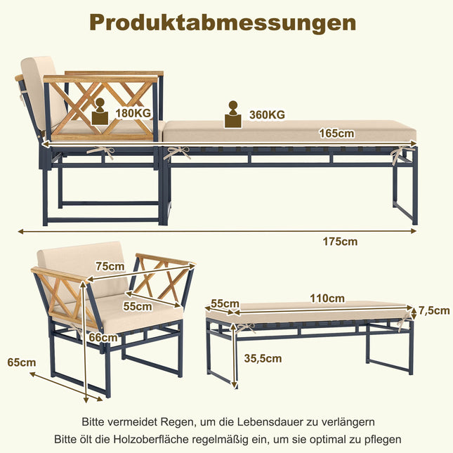 Outdoor Lounge-Sessel-Set mit Metallrahmen & Akazienholz
