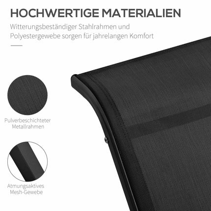 Outdoor-Lounge-Set, 2 Liegesessel & Beistelltisch, schwarzer Stoff