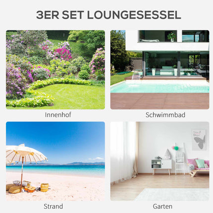 Outdoor-Lounge-Set, 2 Liegesessel & Beistelltisch, schwarzer Stoff