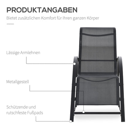 Outdoor-Lounge-Set, 2 Liegesessel & Beistelltisch, schwarzer Stoff
