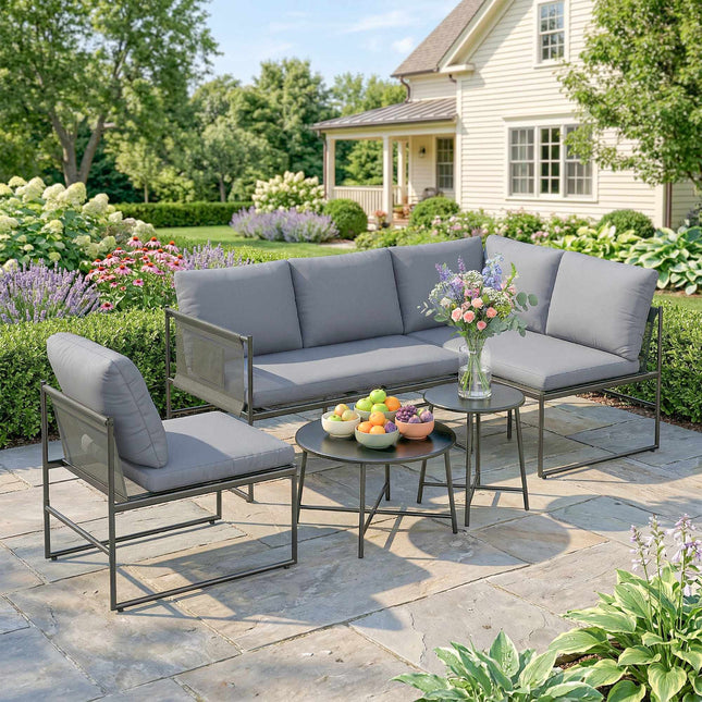 Ensemble de salon de jardin pour 4 à 5 personnes avec canapé et table