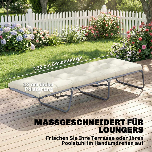 Gartenliegeauflage, 198x65x13cm, Beige, UV50+ Wasserabweisend