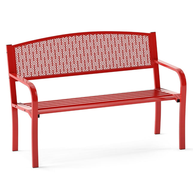 Gartenbank aus Metall, 2-3 Sitzer, Rot, 300 kg Tragkraft