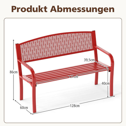 Banc d'extérieur en métal, 2-3 places, rouge, capacité de charge 300 kg