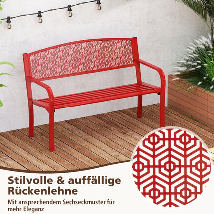 Banc d'extérieur en métal, 2-3 places, rouge, capacité de charge 300 kg