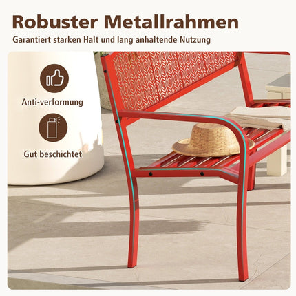 Banc d'extérieur en métal, 2-3 places, rouge, capacité de charge 300 kg