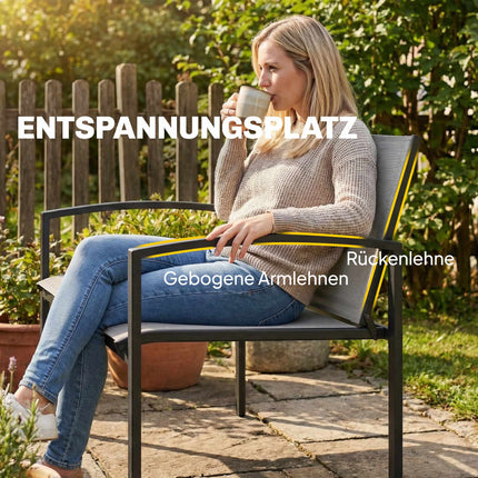 Banc d'extérieur en métal, 2 places, tissu respirant, gris